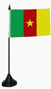 Bild von Tisch-Flagge Kamerun 15x10cm  mit Kunststoffständer-Fahne Tisch-Flagge Kamerun 15x10cm  mit Kunststoffständer-Flagge im Fahnenshop bestellen