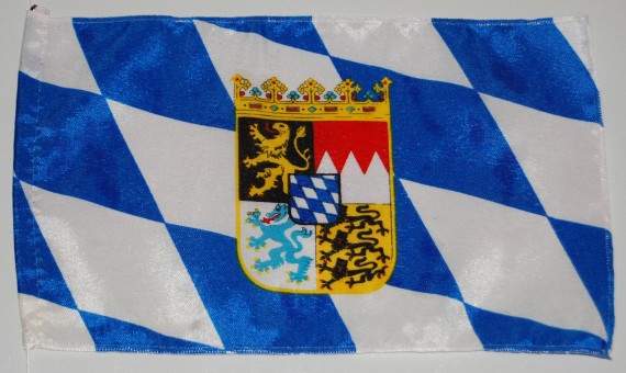 Bild von Tisch-Flagge Bayern Rauten mit Wappen-Fahne Tisch-Flagge Bayern Rauten mit Wappen-Flagge im Fahnenshop bestellen
