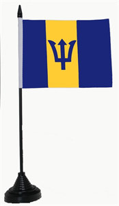 Bild von Tisch-Flagge Barbados 15x10cm  mit Kunststoffständer-Fahne Tisch-Flagge Barbados 15x10cm  mit Kunststoffständer-Flagge im Fahnenshop bestellen