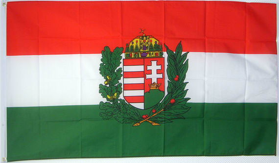 Bild von Flagge Ungarn mit Wappen-Fahne Ungarn mit Wappen-Flagge im Fahnenshop bestellen