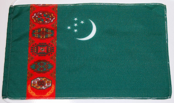 Bild von Tisch-Flagge Turkmenistan-Fahne Tisch-Flagge Turkmenistan-Flagge im Fahnenshop bestellen