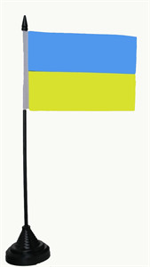 Bild von Tisch-Flagge Ukraine 15x10cm  mit Kunststoffständer-Fahne Tisch-Flagge Ukraine 15x10cm  mit Kunststoffständer-Flagge im Fahnenshop bestellen