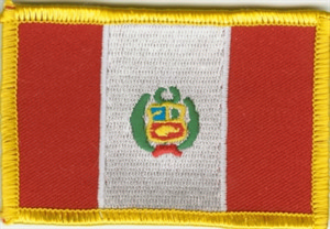 Bild von Aufnäher Flagge Peru mit Wappen-Fahne Aufnäher Flagge Peru mit Wappen-Flagge im Fahnenshop bestellen