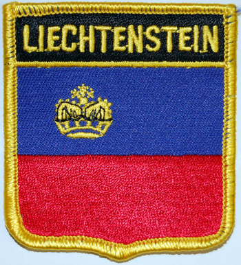 Bild von Aufnäher Flagge Fürstentum Liechtenstein in Wappenform  (6,2 x 7,3 cm)-Fahne Aufnäher Flagge Fürstentum Liechtenstein in Wappenform  (6,2 x 7,3 cm)-Flagge im Fahnenshop bestellen