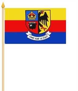 Bild von Stockflagge Nordfriesland  Lewer duad üs Slav!  (45 x 30 cm)-Fahne Stockflagge Nordfriesland  Lewer duad üs Slav!  (45 x 30 cm)-Flagge im Fahnenshop bestellen