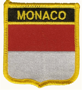 Bild von Aufnäher Flagge Monaco  in Wappenform (6,2 x 7,3 cm)-Fahne Aufnäher Flagge Monaco  in Wappenform (6,2 x 7,3 cm)-Flagge im Fahnenshop bestellen