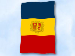 Bild von Flagge Andorra  im Hochformat (Glanzpolyester)-Fahne Flagge Andorra  im Hochformat (Glanzpolyester)-Flagge im Fahnenshop bestellen