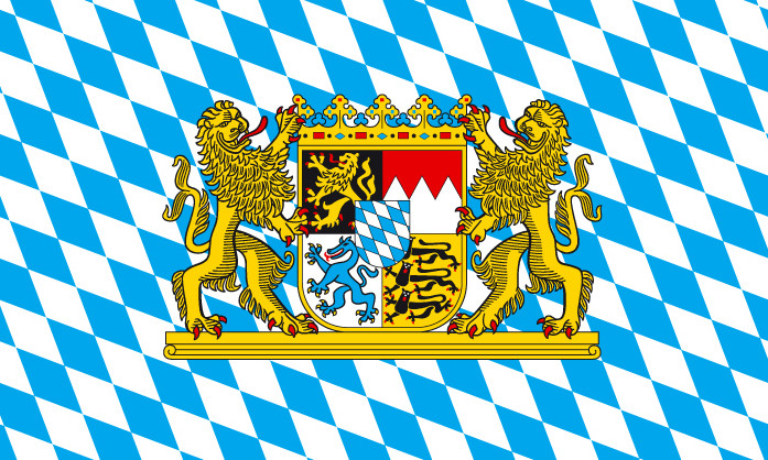 Bild von Flagge Bayern Raute mit Löwenwappen  im Querformat (Glanzpolyester)-Fahne Flagge Bayern Raute mit Löwenwappen  im Querformat (Glanzpolyester)-Flagge im Fahnenshop bestellen