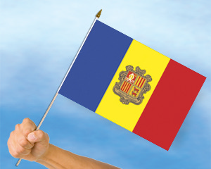 Bild von Stockflaggen Andorra  (45 x 30 cm)-Fahne Stockflaggen Andorra  (45 x 30 cm)-Flagge im Fahnenshop bestellen