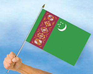 Bild von Stockflaggen Turkmenistan  (45 x 30 cm)-Fahne Stockflaggen Turkmenistan  (45 x 30 cm)-Flagge im Fahnenshop bestellen