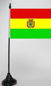 Bild von Tisch-Flagge Bolivien 15x10cm  mit Kunststoffständer-Fahne Tisch-Flagge Bolivien 15x10cm  mit Kunststoffständer-Flagge im Fahnenshop bestellen
