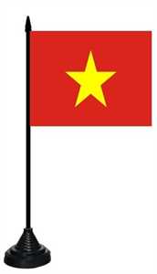 Bild von Tisch-Flagge Vietnam 15x10cm  mit Kunststoffständer-Fahne Tisch-Flagge Vietnam 15x10cm  mit Kunststoffständer-Flagge im Fahnenshop bestellen