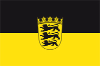 Bild von Flagge Baden-Württemberg mit Wappen  im Querformat (Glanzpolyester)-Fahne Flagge Baden-Württemberg mit Wappen  im Querformat (Glanzpolyester)-Flagge im Fahnenshop bestellen