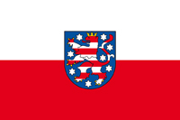 Bild von Flagge Thüringen mit Wappen  im Querformat (Glanzpolyester)-Fahne Flagge Thüringen mit Wappen  im Querformat (Glanzpolyester)-Flagge im Fahnenshop bestellen
