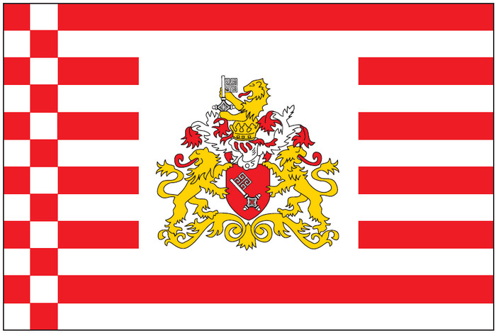 Bild von Flagge Bremen mit großem Landeswappen  im Querformat (Glanzpolyester)-Fahne Flagge Bremen mit großem Landeswappen  im Querformat (Glanzpolyester)-Flagge im Fahnenshop bestellen