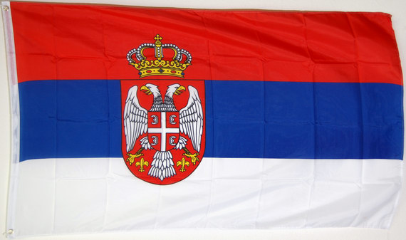 Bild von Flagge Serbien mit Wappen Basic-Qualität-Fahne Serbien mit Wappen Basic-Qualität-Flagge im Fahnenshop bestellen