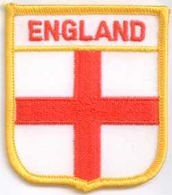 Bild von Aufnäher Flagge England  in Wappenform (6,2 x 7,3 cm)-Fahne Aufnäher Flagge England  in Wappenform (6,2 x 7,3 cm)-Flagge im Fahnenshop bestellen