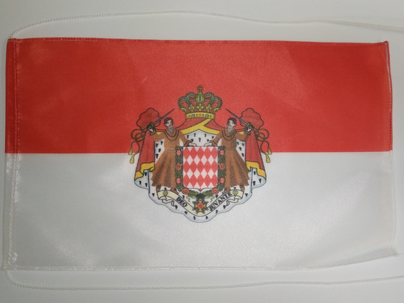 Bild von Tisch-Flagge Monaco mit Wappen-Fahne Tisch-Flagge Monaco mit Wappen-Flagge im Fahnenshop bestellen