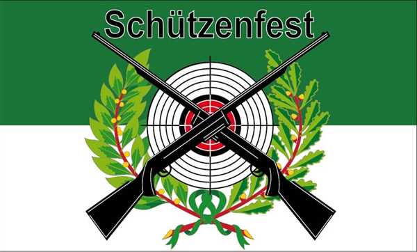 Bild von Schützenfest-Flagge grün-weiß mit Zielscheibe-Fahne Schützenfest-Flagge grün-weiß mit Zielscheibe-Flagge im Fahnenshop bestellen