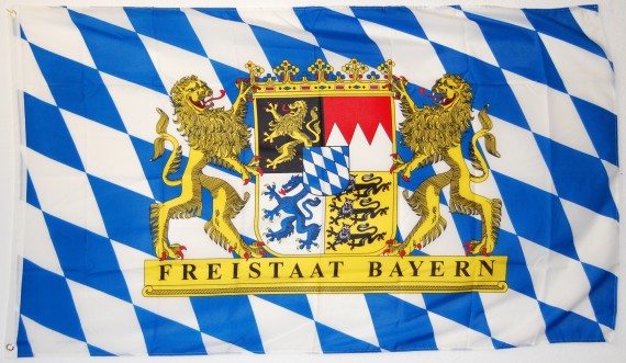 Bild von Fahne des Freistaat Bayern - Motiv 2  mit Schrift in der Qualität Sturmflagge-Fahne Fahne des Freistaat Bayern - Motiv 2  mit Schrift in der Qualität Sturmflagge-Flagge im Fahnenshop bestellen