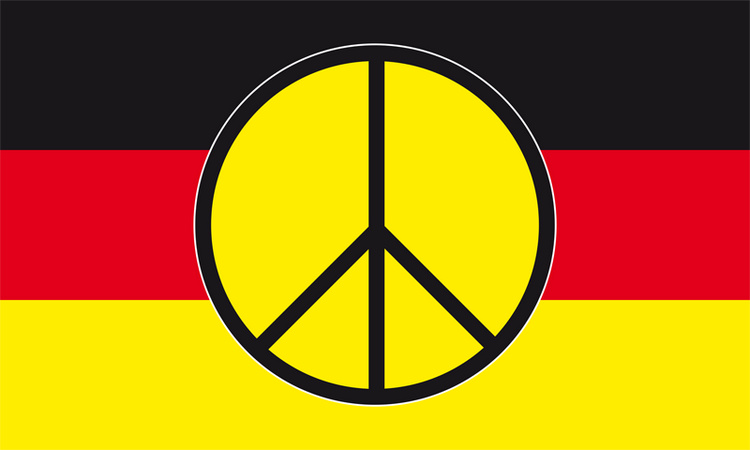 Bild von Friedensfahne Deutschland mit PEACE-Zeichen-Fahne Friedensfahne Deutschland mit PEACE-Zeichen-Flagge im Fahnenshop bestellen