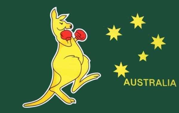 Bild von Australien - Boxendes Känguruh-Fahne Australien - Boxendes Känguruh-Flagge im Fahnenshop bestellen