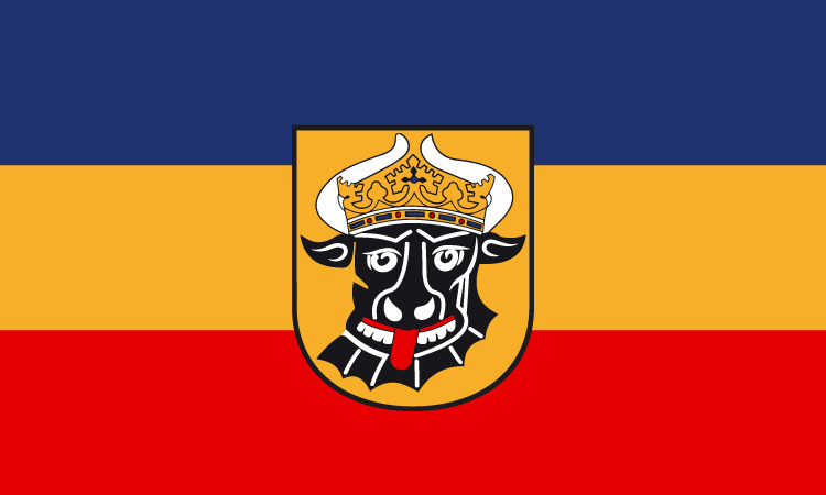 Bild von Fahne Mecklenburg mit Ochsenkopf Premium-Fahne Fahne Mecklenburg mit Ochsenkopf Premium-Flagge im Fahnenshop bestellen