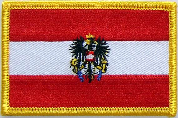 Bild von Aufnäher Flagge Österreich mit Adler-Fahne Aufnäher Flagge Österreich mit Adler-Flagge im Fahnenshop bestellen