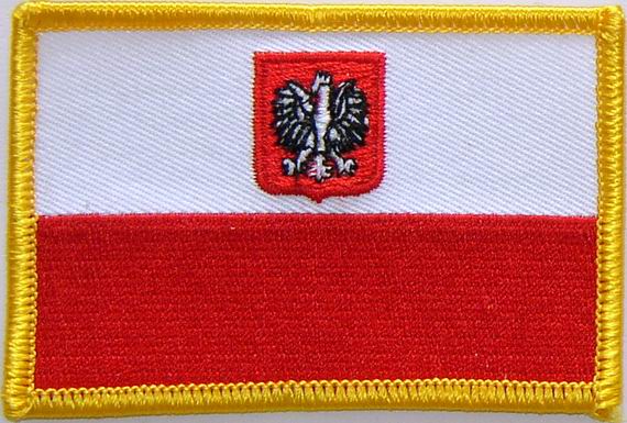 Bild von Aufnäher Flagge Polen mit Wappen-Fahne Aufnäher Flagge Polen mit Wappen-Flagge im Fahnenshop bestellen