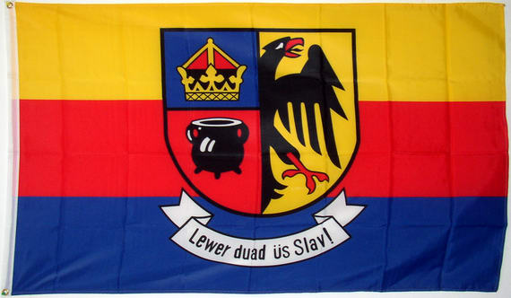 30 x 45 Fahne Flagge Nordfriesland Lewer duad üs Slav Stockfahne mit Hohlsaum