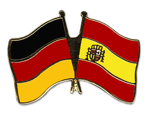 Bild von Freundschafts-Pin  Deutschland - Spanien mit Wappen-Fahne Freundschafts-Pin  Deutschland - Spanien mit Wappen-Flagge im Fahnenshop bestellen